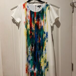 Vince Camuto White Dress with Multicolor Abstract Print